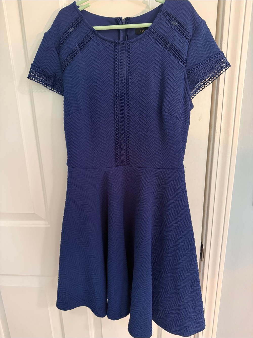 City Studio Navy Textured Dress with Lace Detail